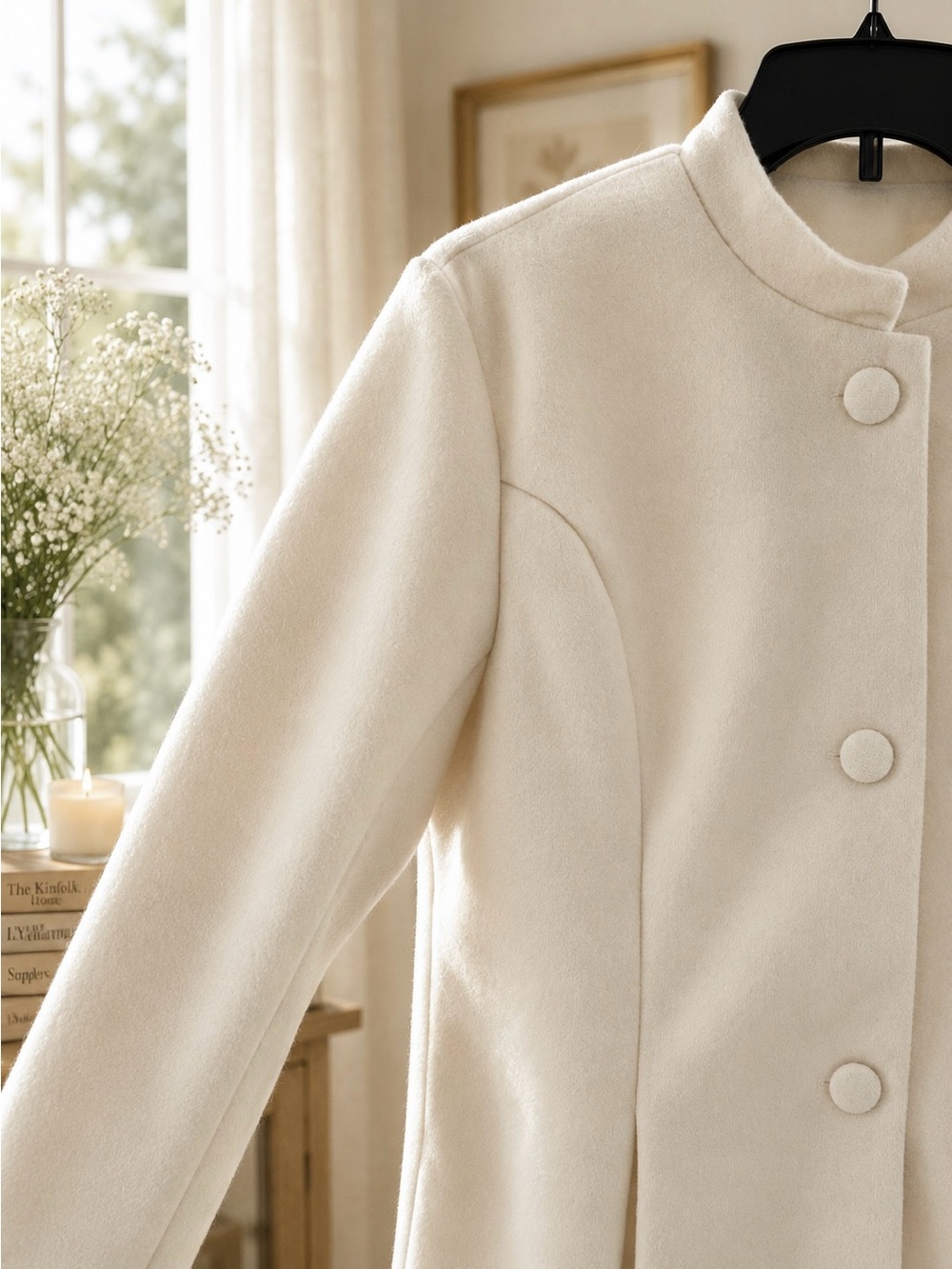 Vintage Classic Cream Women's Button-Front Coat - Picture 5 of 8